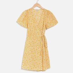 Madewell Yellow Foote Floral Short Sleeve Cotton Wrap Dress
